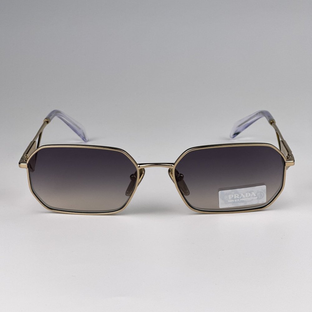 Prada PRA51S ZVN30C Sunglasses Pale Gold Gradient Blue Mirror Geometric Unisex - Picture 9 of 15